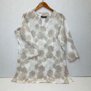 KikiSol 100% Cotton Tan Shell Tunic with Tan Trim size large